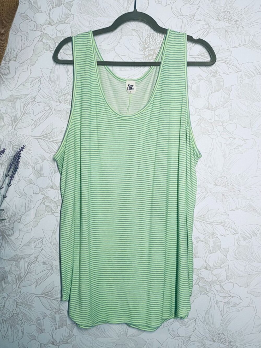Sew In Love Womens Green & Blue Striped Sleeveless Tank Top 3X